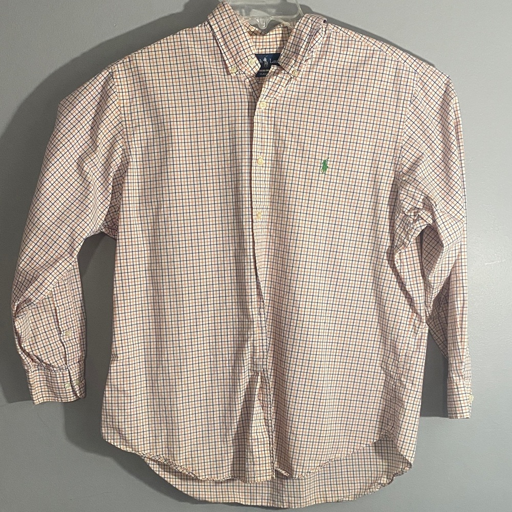 Ralph Lauren Men's Plaid Shirt - Orange and Blue size 6 1/2 33/34